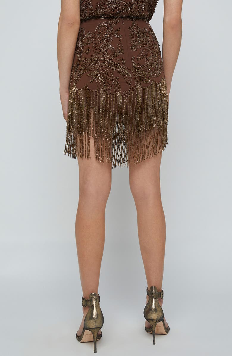 L'AGENCE Eulla Embroidered Metallic Fringe Skirt, Alternate, color, Pinecone