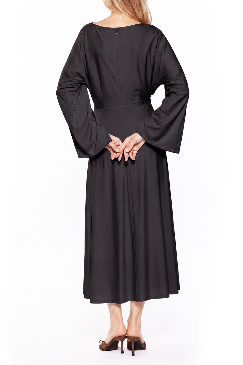 Cleo Boat Neck Trumpet Sleeve Midi Dress, Alternate, color, BLACK