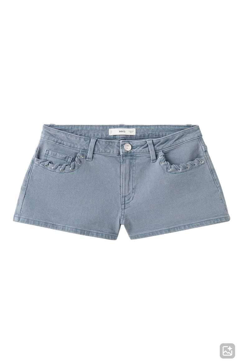 Whipstitch Trim Denim Mini Shorts, Alternate, color, BLUE