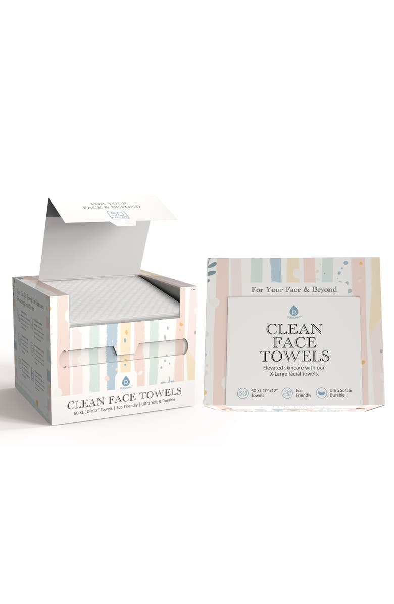 PURSONIC Clean Facial Towels XL Biodegradable Disposable Face Cloths for Sensitive Skin Ultra Soft, Single-Use, Eco Friendly 50 Pack, Main, color, White