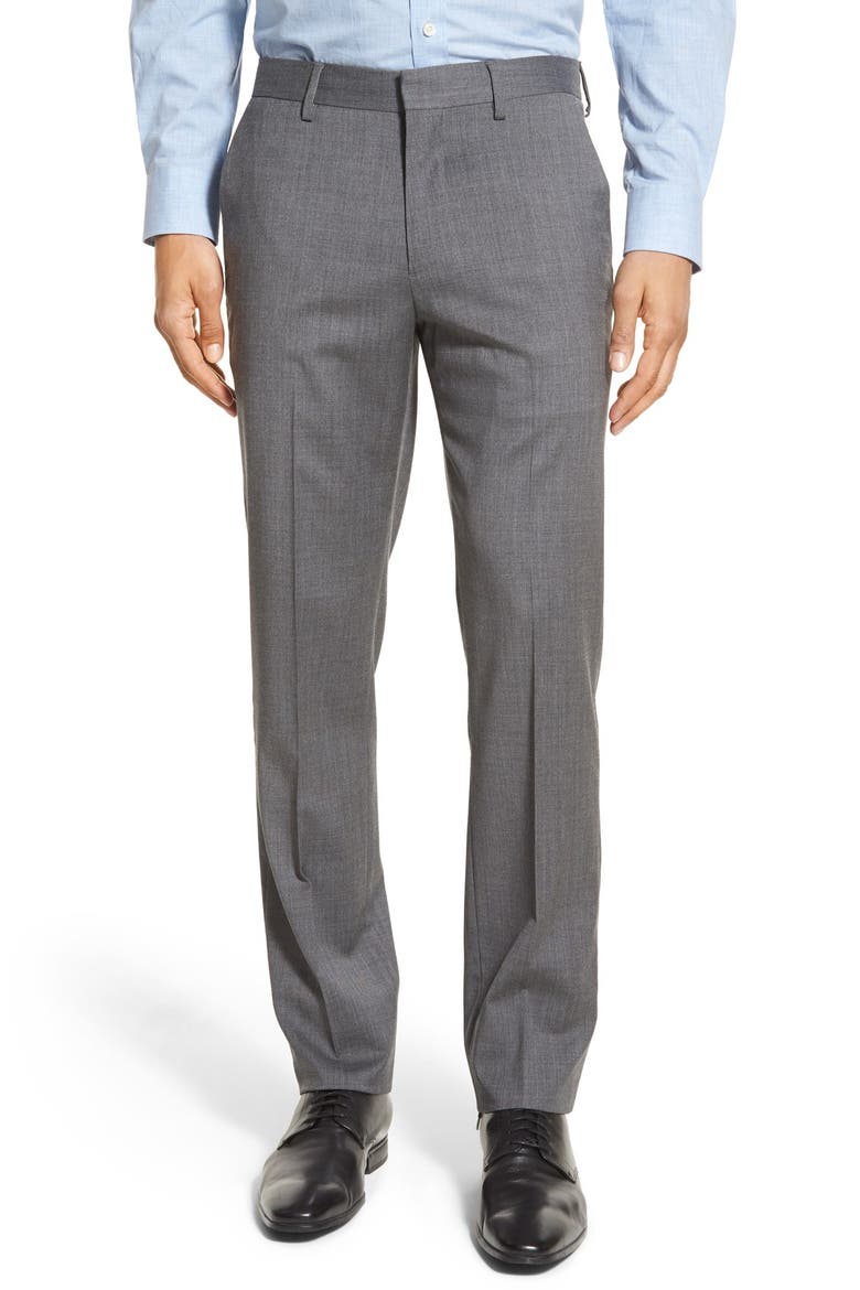 Jetsetter Slim Fit Flat Front Stretch Wool Dress Pants, Main, color, GREY
