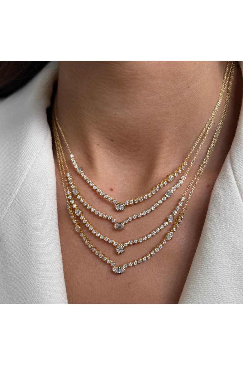 Lab Grown Diamond Bezel Emerald Center Tennis Necklace, Alternate, color, Gold