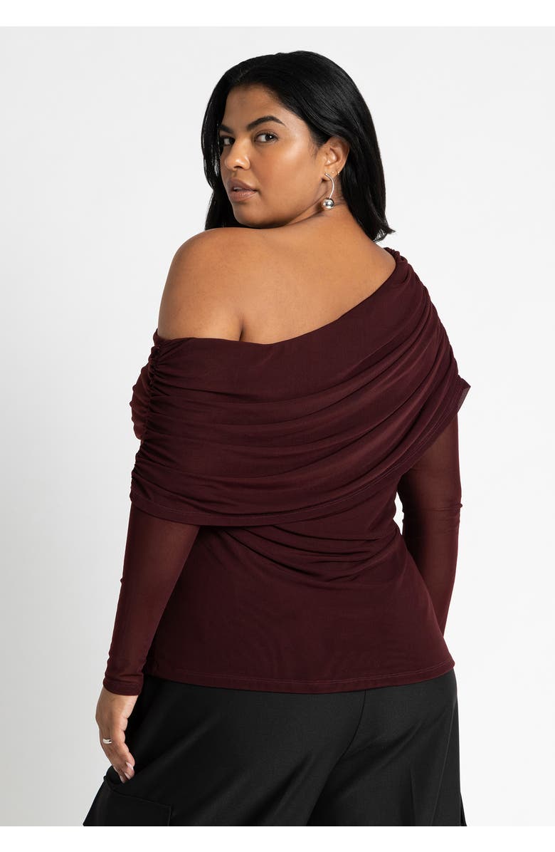 ELOQUII Foldover Drape Top, Alternate, color, Port Royale