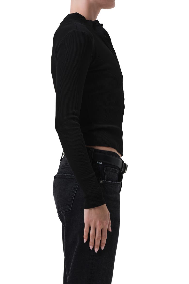 Sheena Long Sleeve Rib Polo, Alternate, color, BLACK