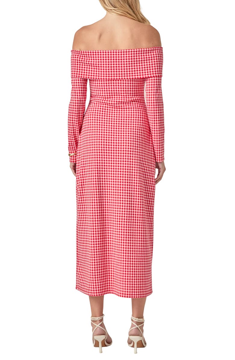 English Factory Gingham Long Sleeve Off-the-Shoulder Midi Dress, Alternate, color, Red
