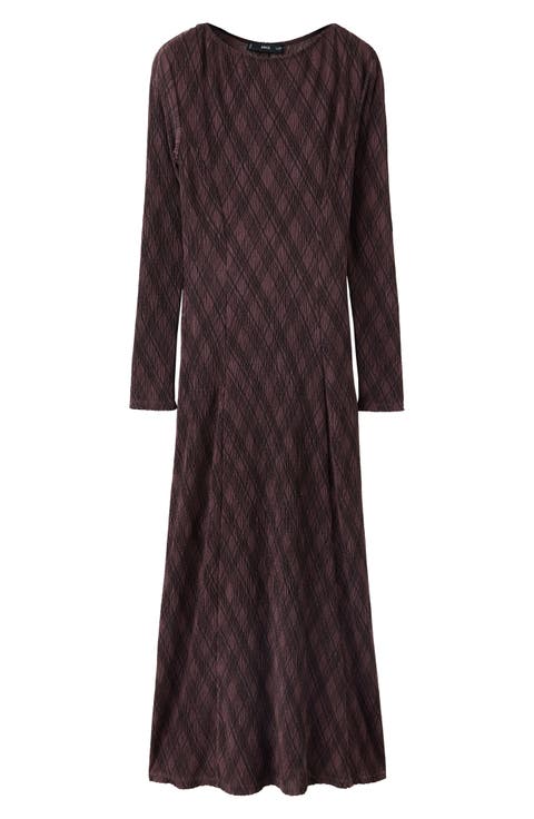 Plaid Long Sleeve Midi Dress