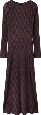 MANGO Plaid Long Sleeve Midi Dress