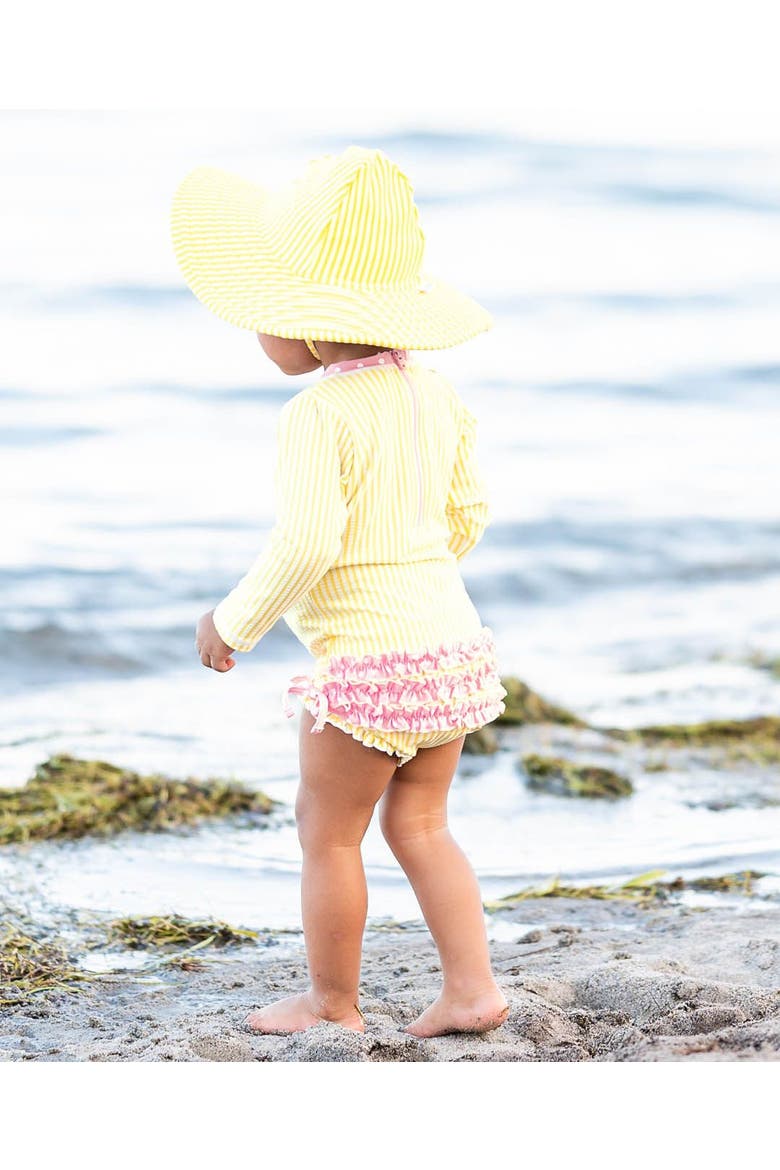 Girls Seersucker Long Sleeve UPF50+ One Piece Rash Guard, Alternate, color, Banana Seersucker