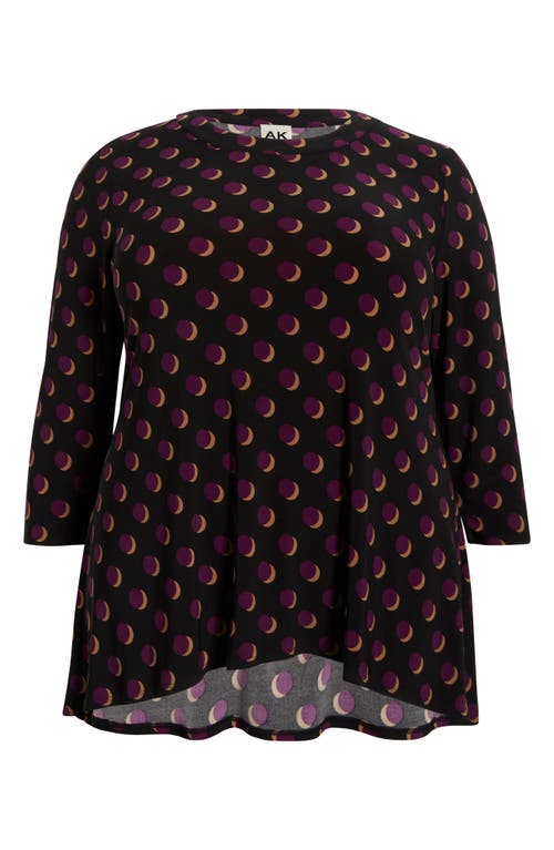 Ak Anne Klein Crescent Dot Sharkbite Hem Top In Black