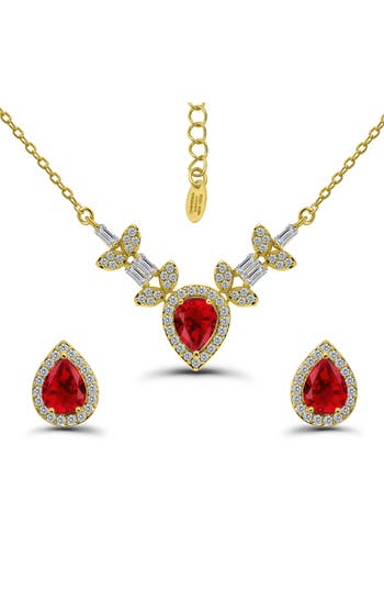 Christian Siriano Pear Cubic Zirconia Necklace & Stud Earrings Set In Multi