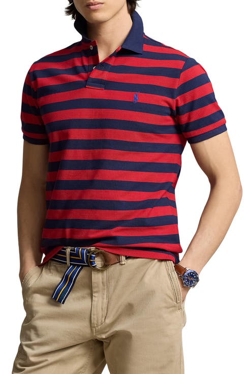 Classic Fit Stripe Mesh Polo