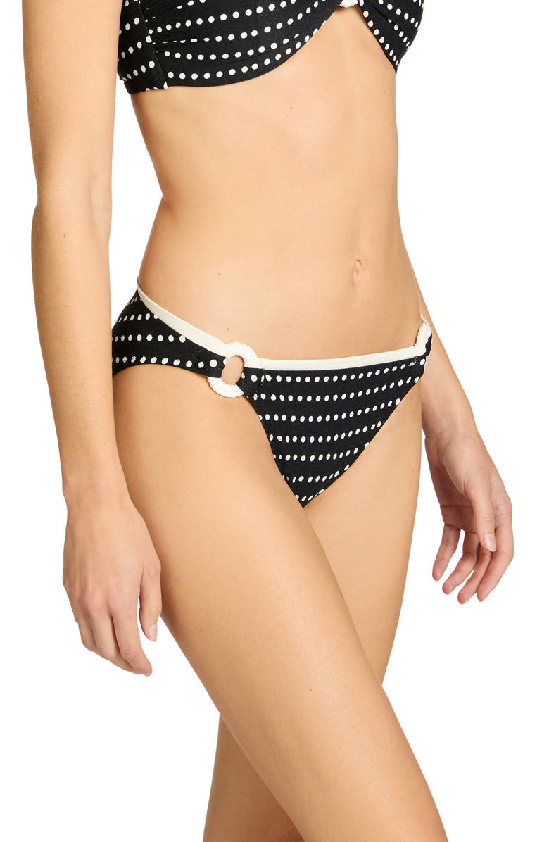 Robin Piccone Millie Ring Side Bikini Bottoms, Alternate, color, Black/ Ecru