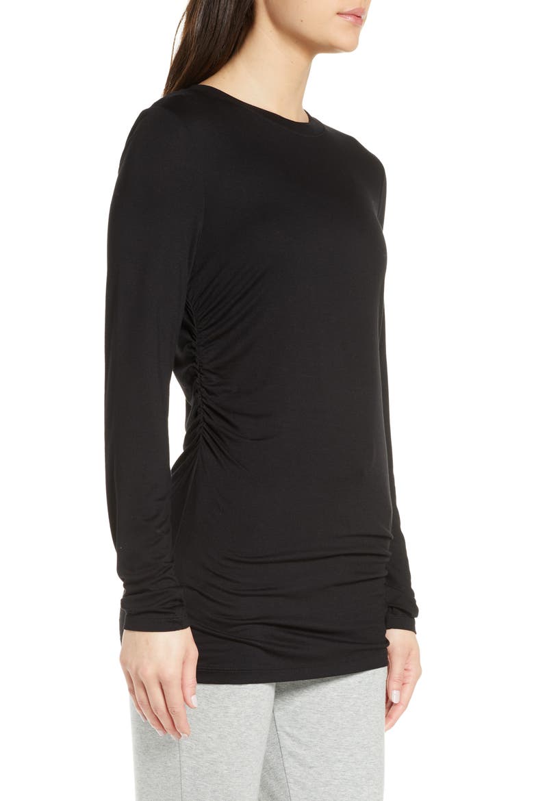 Asymmetrical Side Ruched Tee, Alternate, color, BLACK