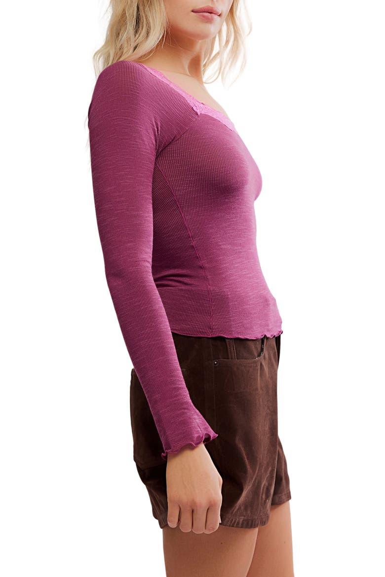 Intimately FP Oh My Darling Lace Trim Long Sleeve Top, Alternate, color, RHODENDRON COMBO