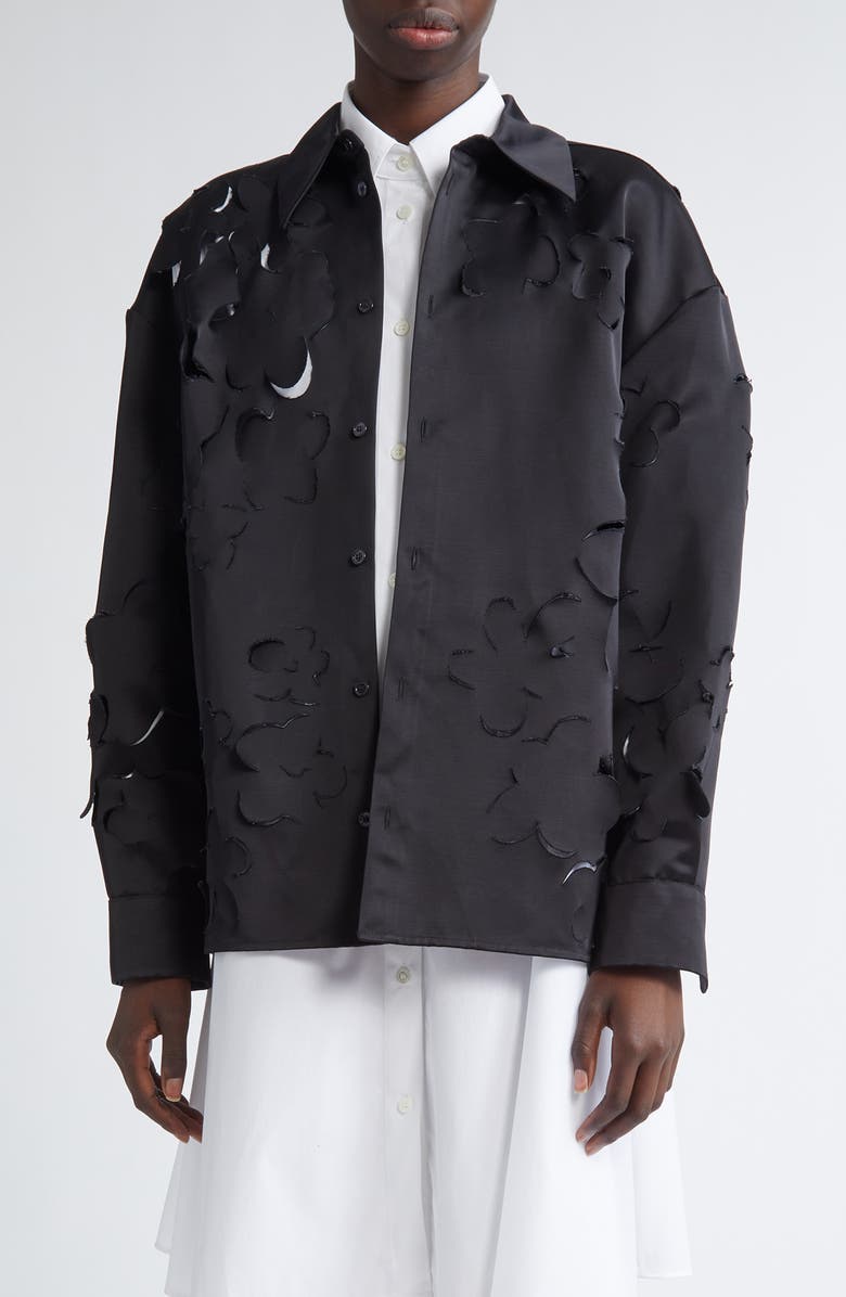 Marni Oversize Floral Cutout Satin Button-Up Shirt, Main, color,