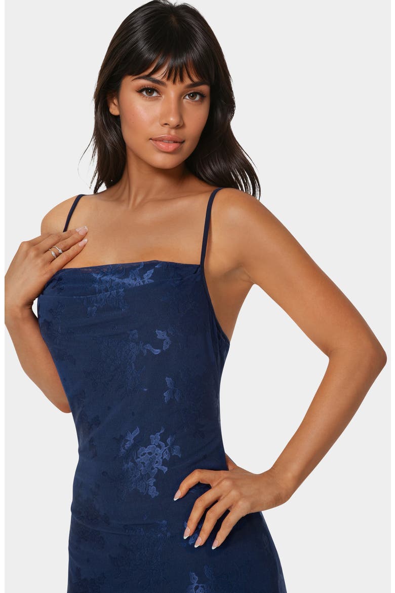 Jacquard Mesh Cowl Neck Dress, Alternate, color, NAVY