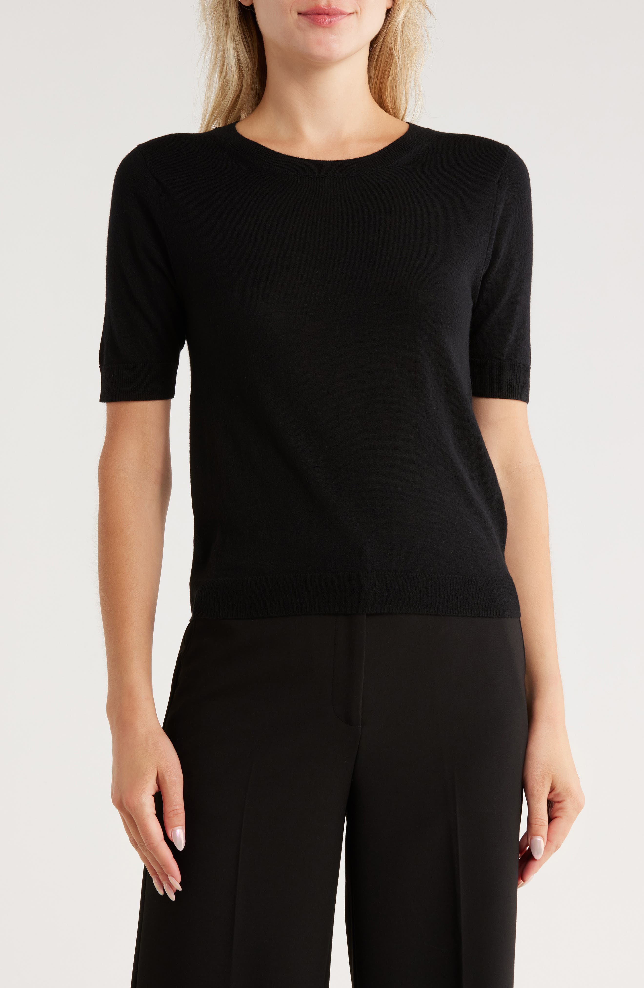 Short Sleeve Wool Blend Sweater