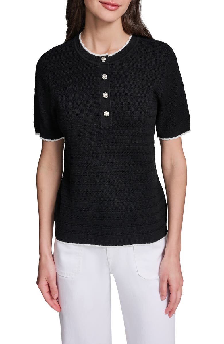 KARL LAGERFELD PARIS Short Sleeve Sweater, Main, color, Black/ Soft White