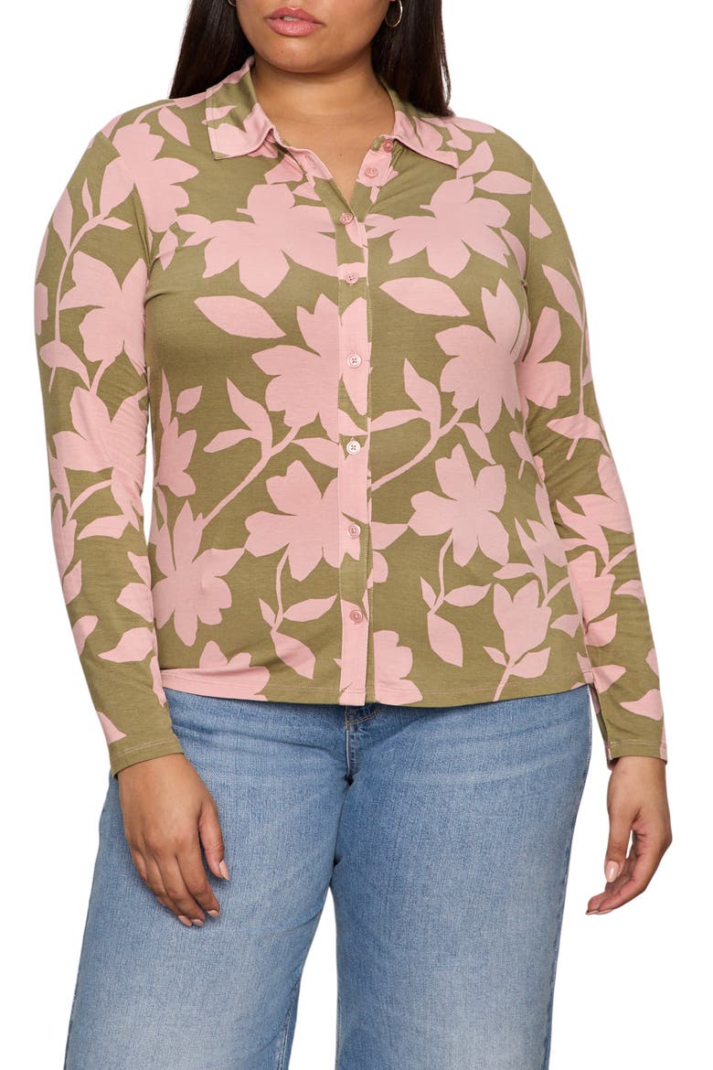Dreamer Floral Knit Button-Up Shirt, Main, color, PINK SILHOUETTE