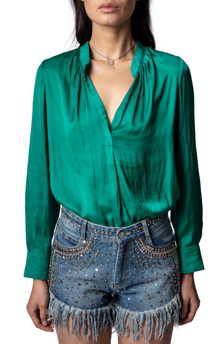 Zadig & Voltaire Tink Satin Blouse, Main, color, Emeraude