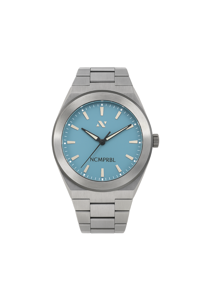 Elevate Link Denim Blue Swiss Bracelet Watch, 42MM, Alternate, color, Hushed Silver/Blue Azurite