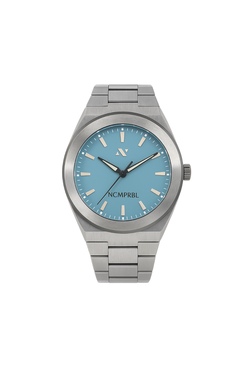 NCMPRBL Elevate Link Denim Blue Bracelet Swiss Movement Watch, 42MM, Main, color, Silver/Blue