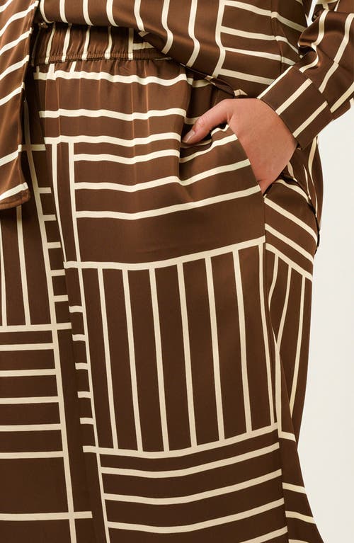 Estelle Josie Geo Stripe Satin Pants In Brown