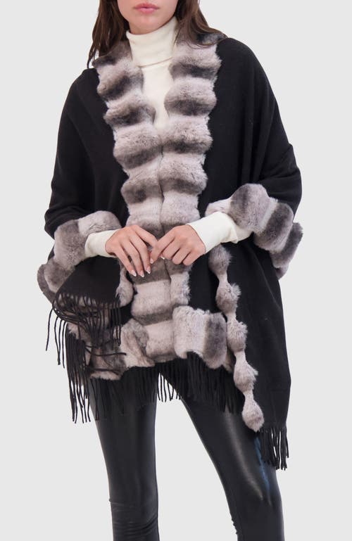 Lyla Grant Cashmere & Wool Blend Cape With Fur-free Chinchilla (faux Fur) Trim) In Black