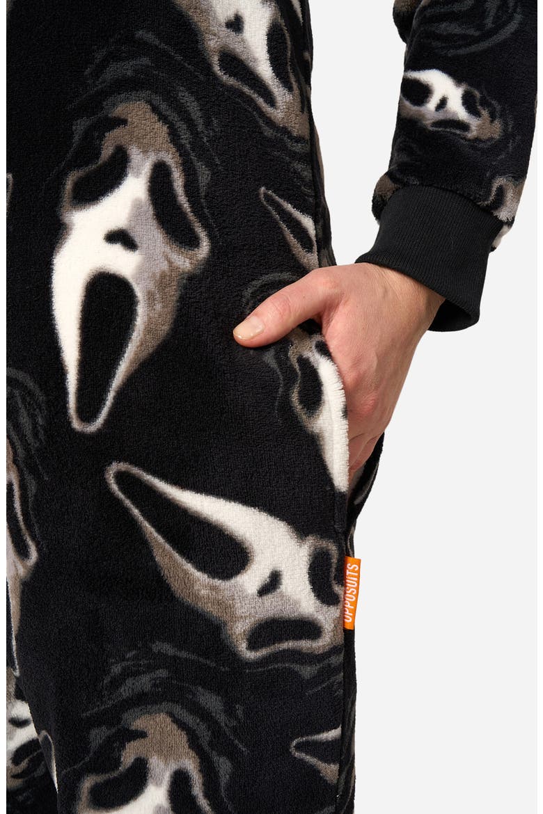 Ghostface Hooded Fleece Jumpsuit, Alternate, color, BLACK