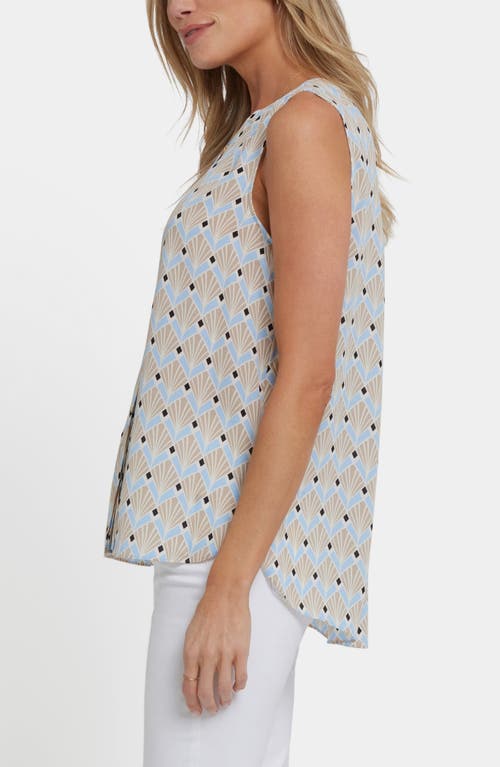 Nydj Print Pleat Back Sleeveless Split Neck Blouse In Neutral