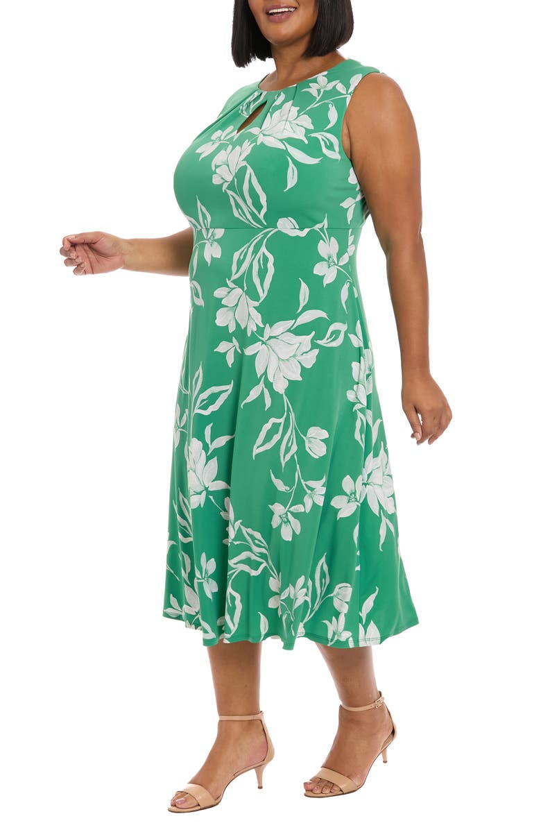 London Times Keyhole Midi Dress, Alternate, color, K Green/ Ivory
