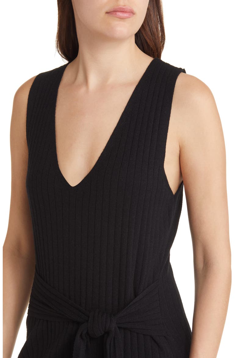 Tie Waist Sleeveless Rib Sweater Dress, Alternate, color, BLACK