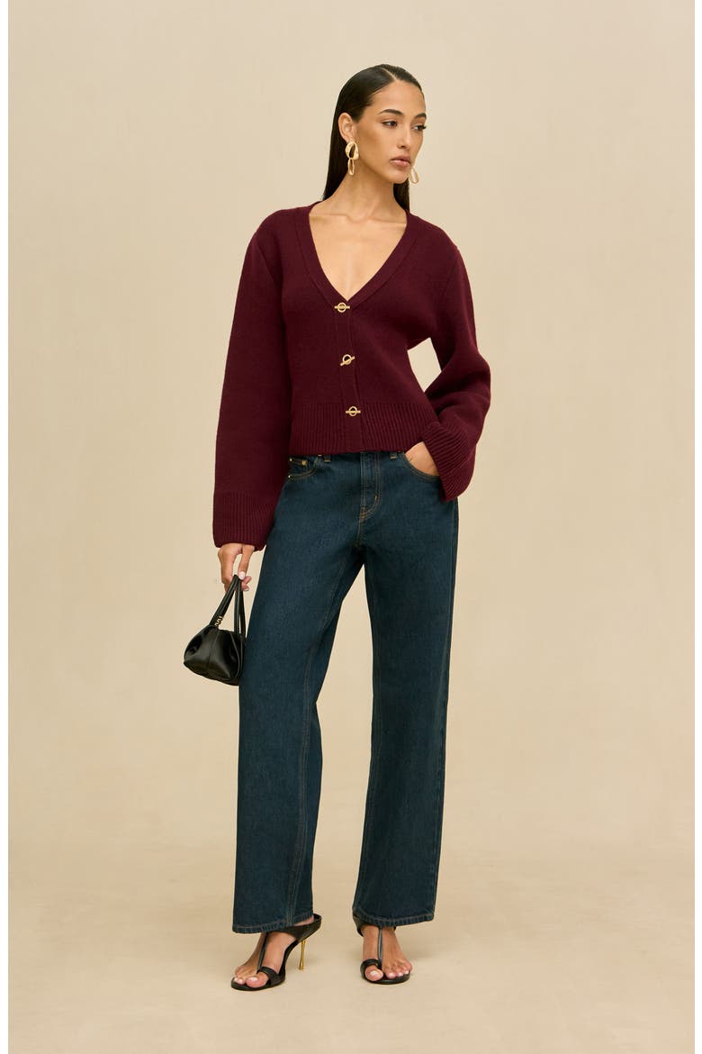 Josia V-Neck Cardigan, Alternate, color, EGGPLANT
