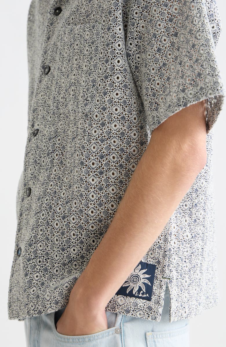 Scotch & Soda Relaxed Fit Print Camp Shirt, Alternate, color, Bright White