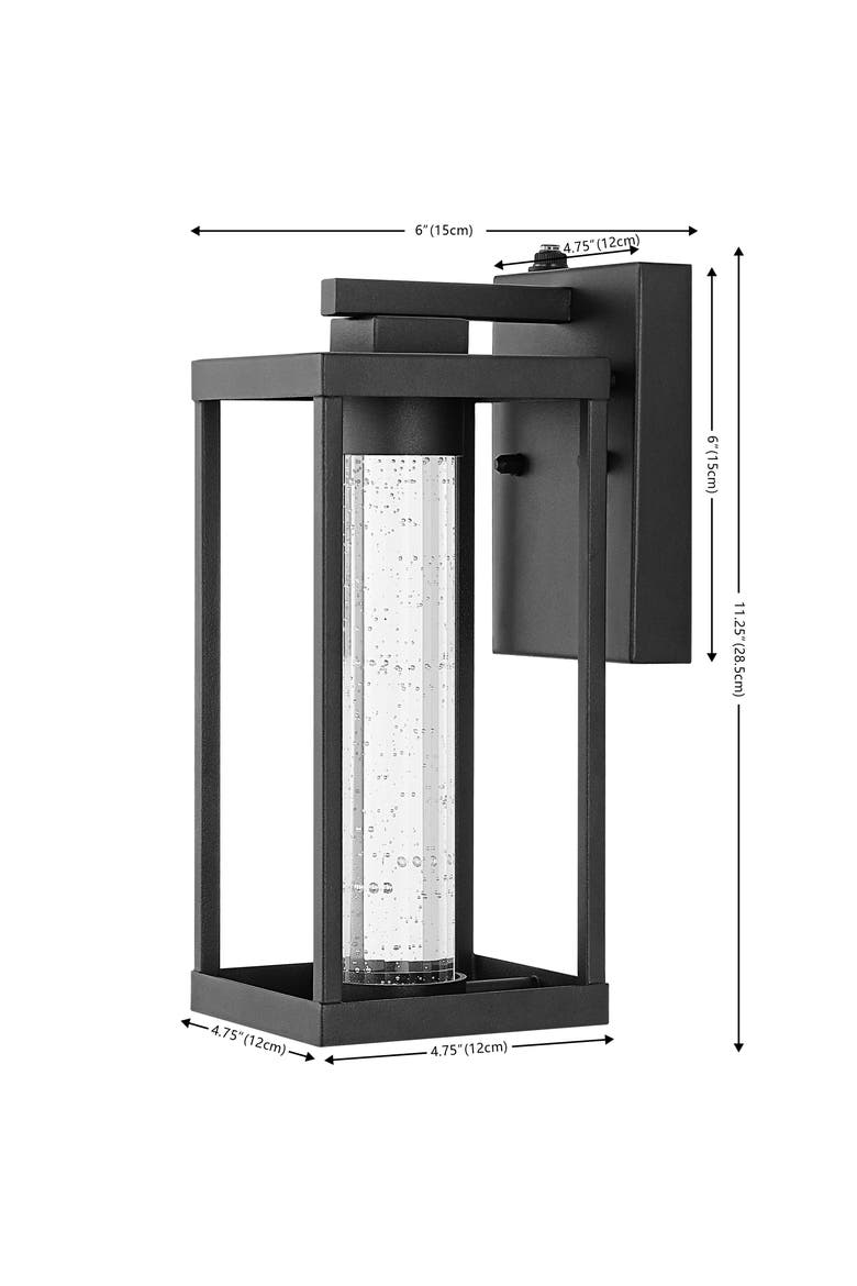 Juno 1-Light Industrial Vintage Iron/Seeded Glass with Dusk-to-Dawn Sensor Integrated LED Outdoor Sconce, Alternate, color, Black