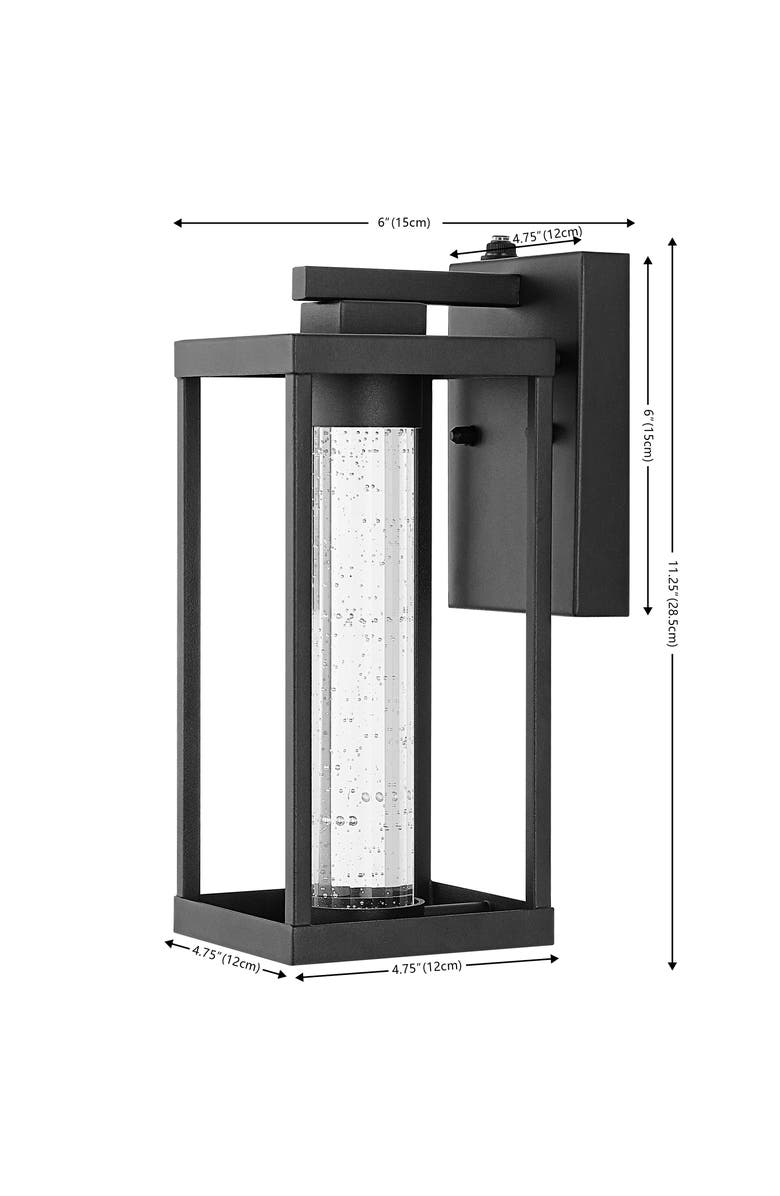 JONATHAN Y Juno 1-Light Industrial Vintage Iron/Seeded Glass with Dusk-to-Dawn Sensor Integrated LED Outdoor Sconce, Alternate, color, Black