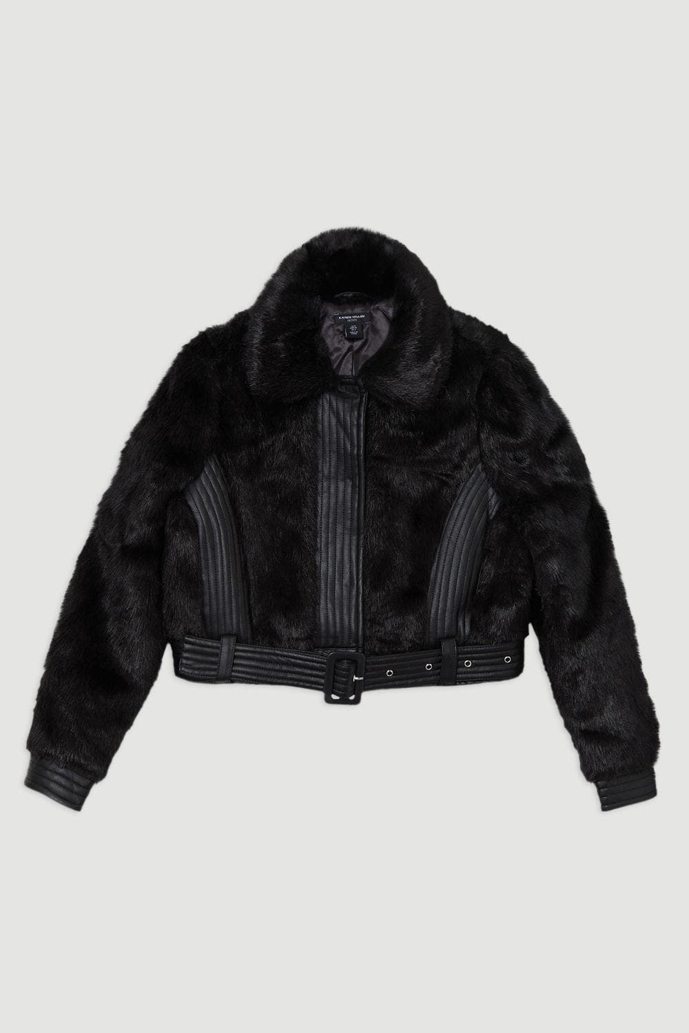 Faux Fur Pu Panel Belted Cropped Jacket - image 2