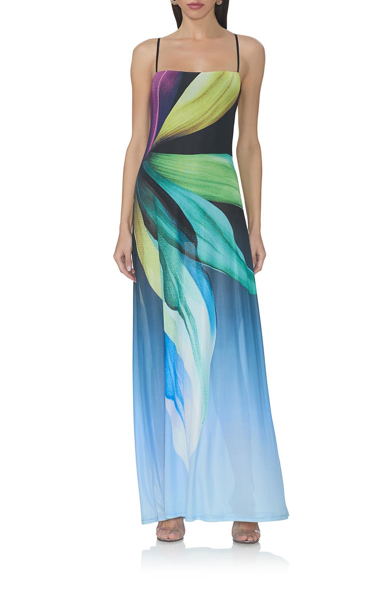 AFRM Shea Print A-Line Mesh Maxi Dress, Main, color,
