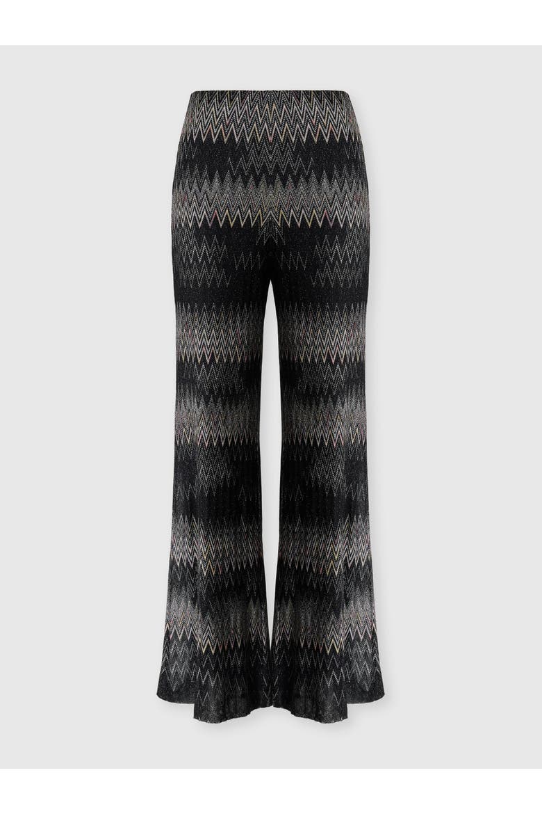 Viscose Lamé Chevron Palazzo Trousers, Main, color, Black