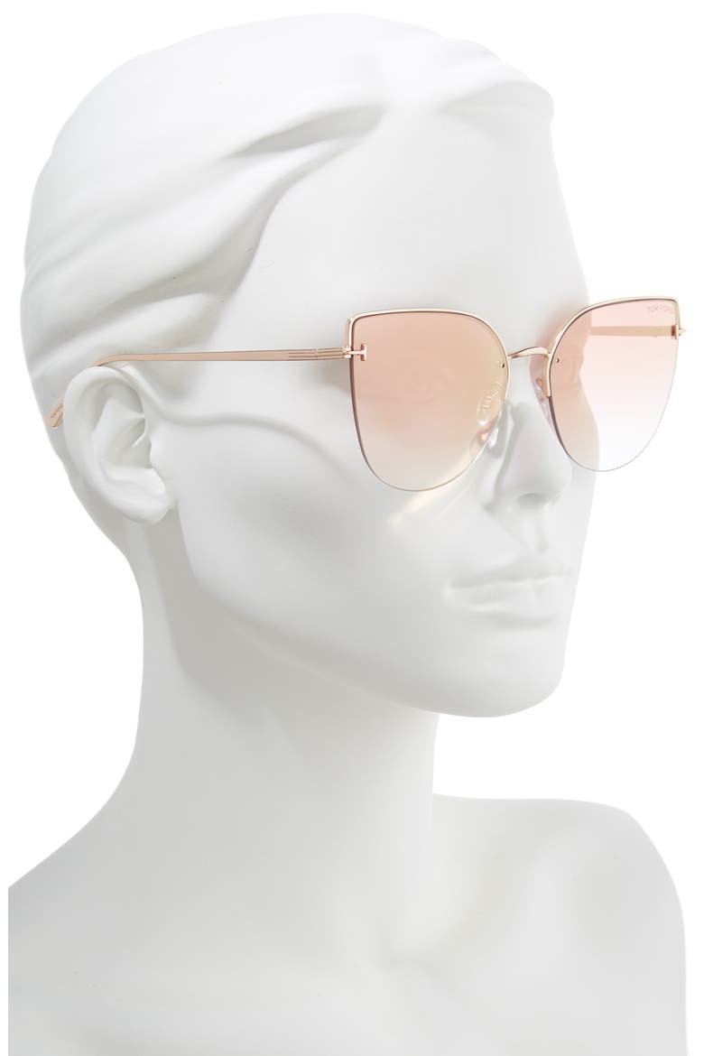 Ingrid 60mm Cat Eye Sunglasses, Alternate, color, ROSE GOLD/ PINK W RED MIRROR