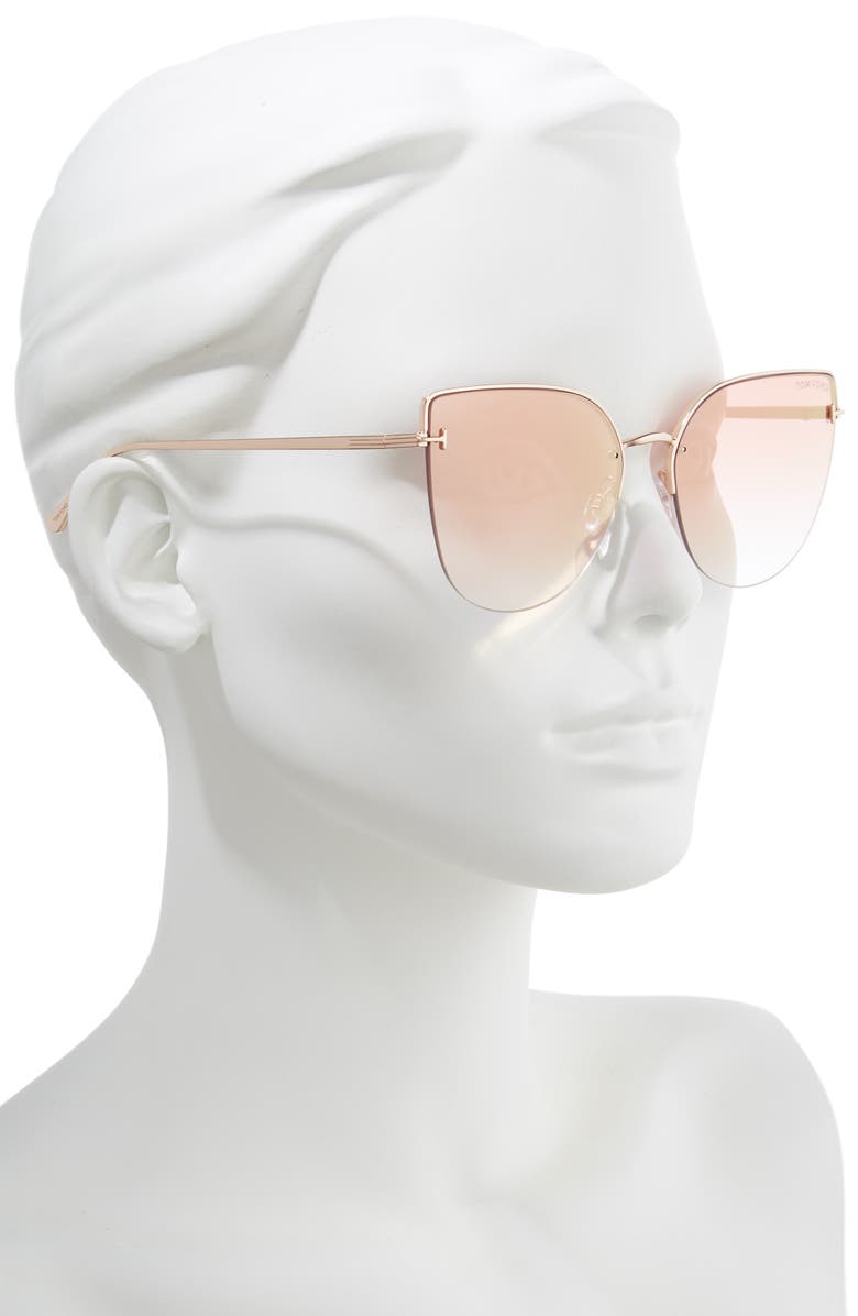 TOM FORD Ingrid 60mm Cat Eye Sunglasses, Alternate, color, Rose Gold/ Pink W Red Mirror