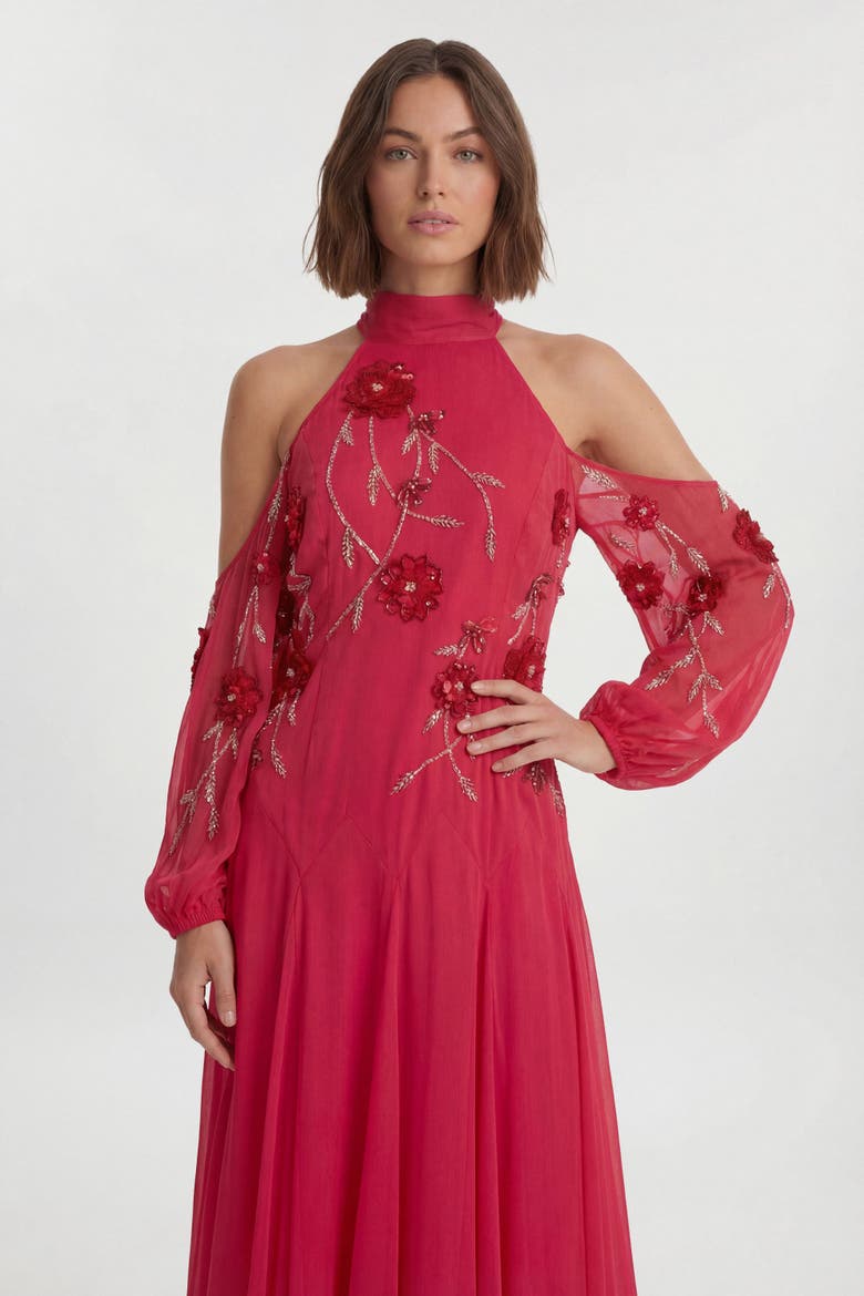 3D Floral Maxi Dress, Alternate, color, Hot Pink