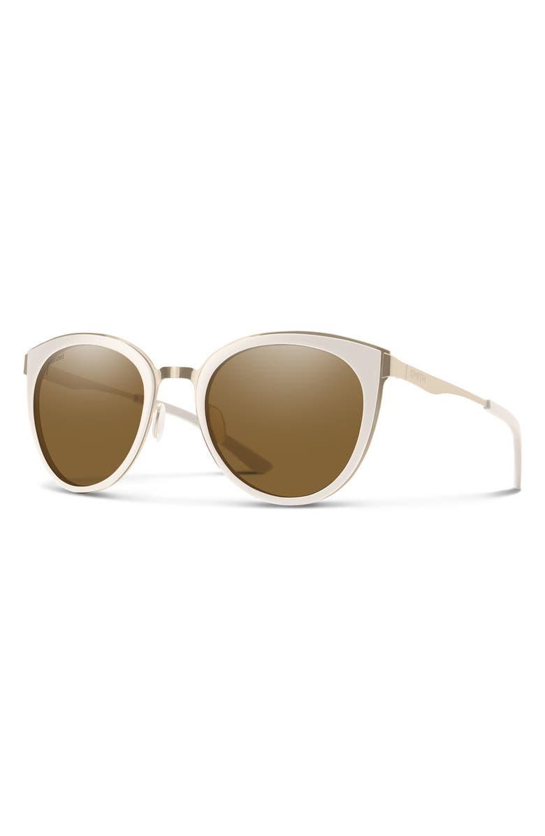 Smith Somerset 53mm Polarized Cat Eye Sunglasses, Alternate, color, White Gold / Brown