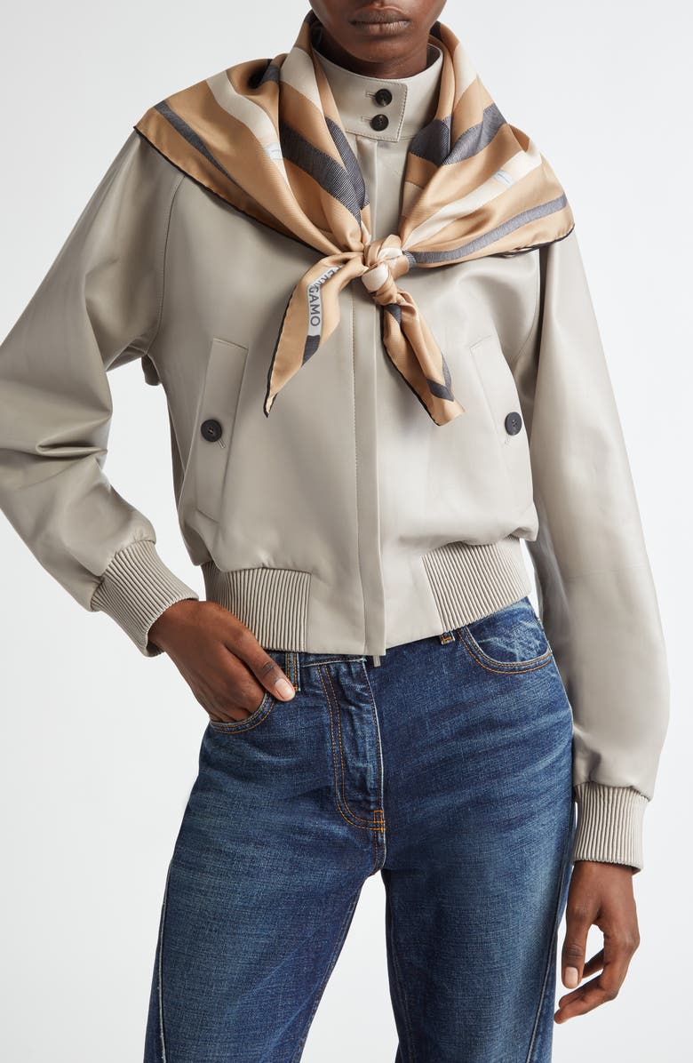 FERRAGAMO Varelle Trompe l'Oeil Silk Foulard Scarf, Main, color,