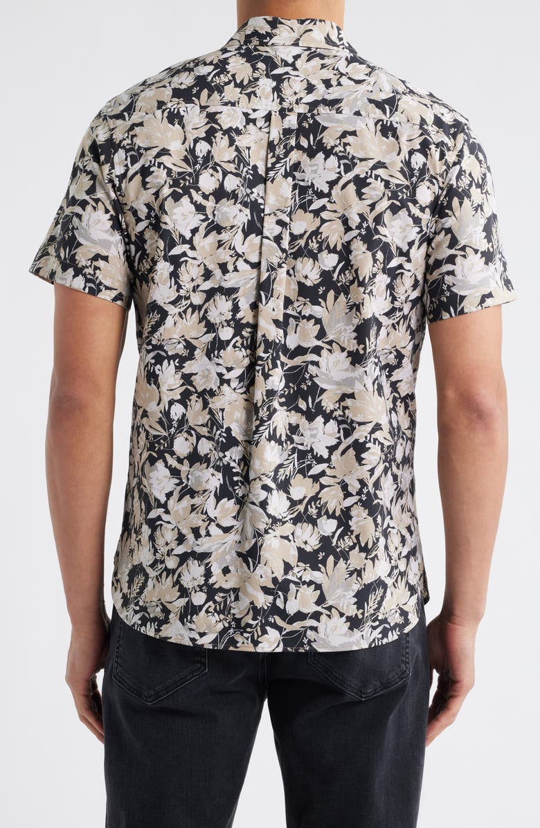 Nordstrom Floral Short Sleeve Stretch Cotton Blend Button-Up Shirt, Alternate, color, Black Annie Floral