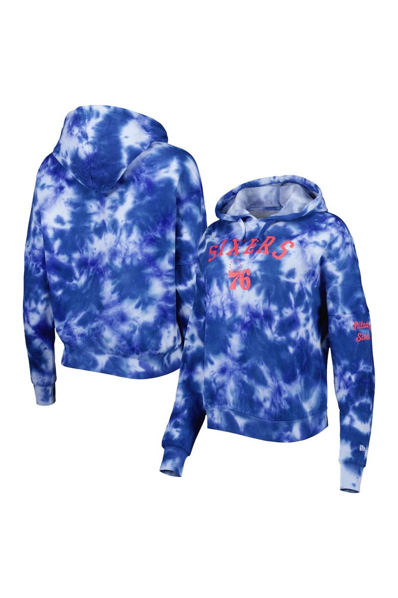 Women's New Era Royal Philadelphia 76ers Brushed Cotton Tie-Dye Pullover Hoodie, Main, color, Royal