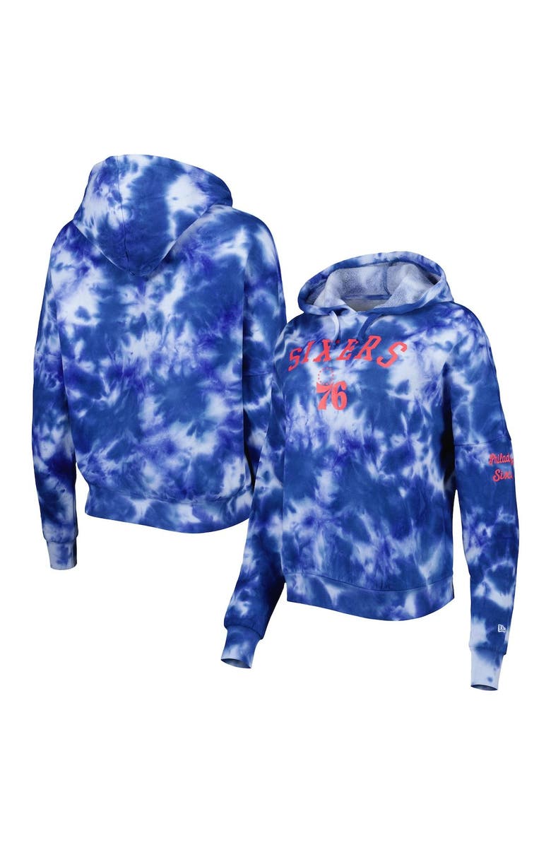 New Era Women's New Era Royal Philadelphia 76ers Brushed Cotton Tie-Dye Pullover Hoodie, Main, color, Royal