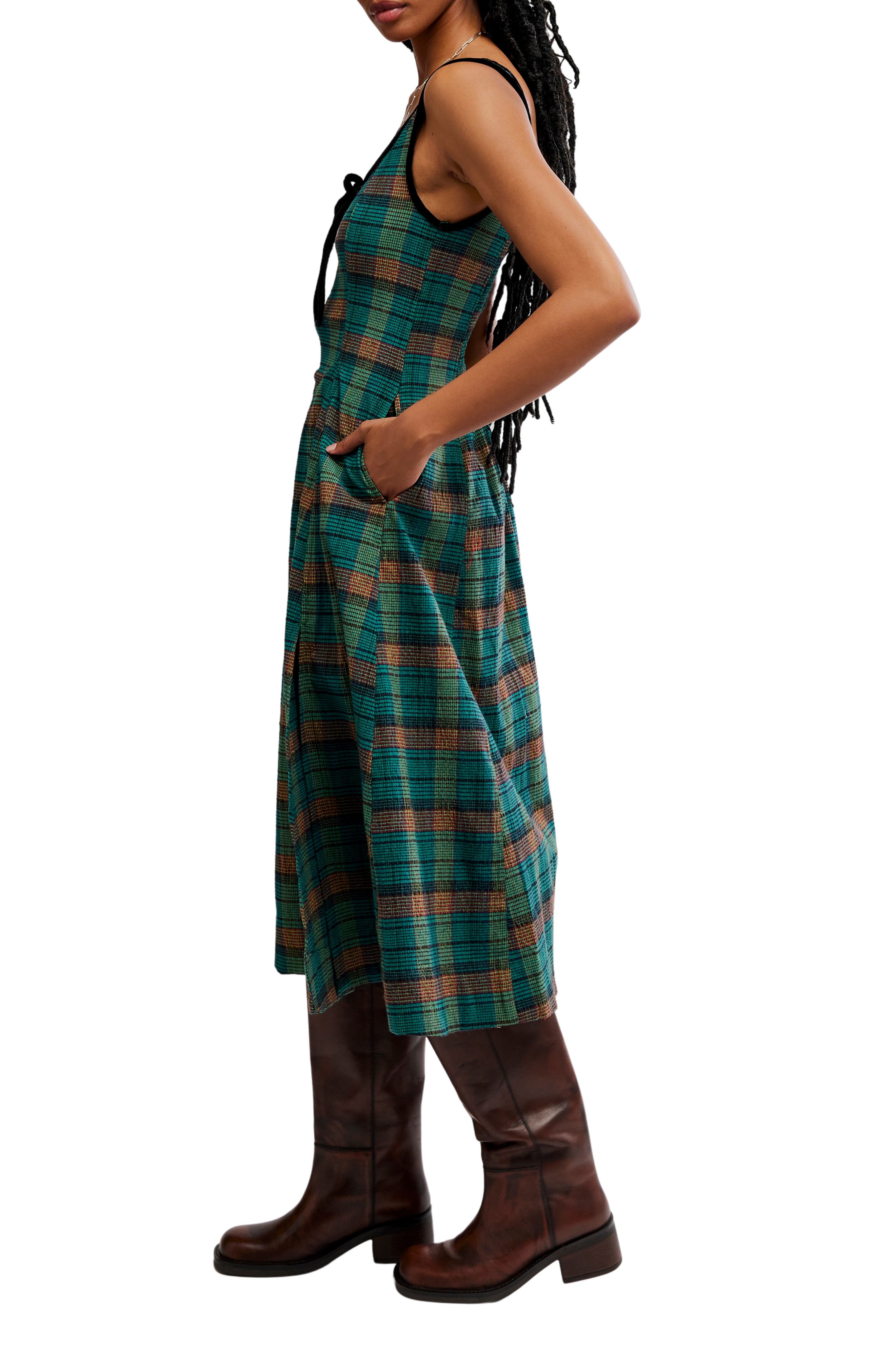 Free People Freya Plaid Bow Midi Dress (Women)