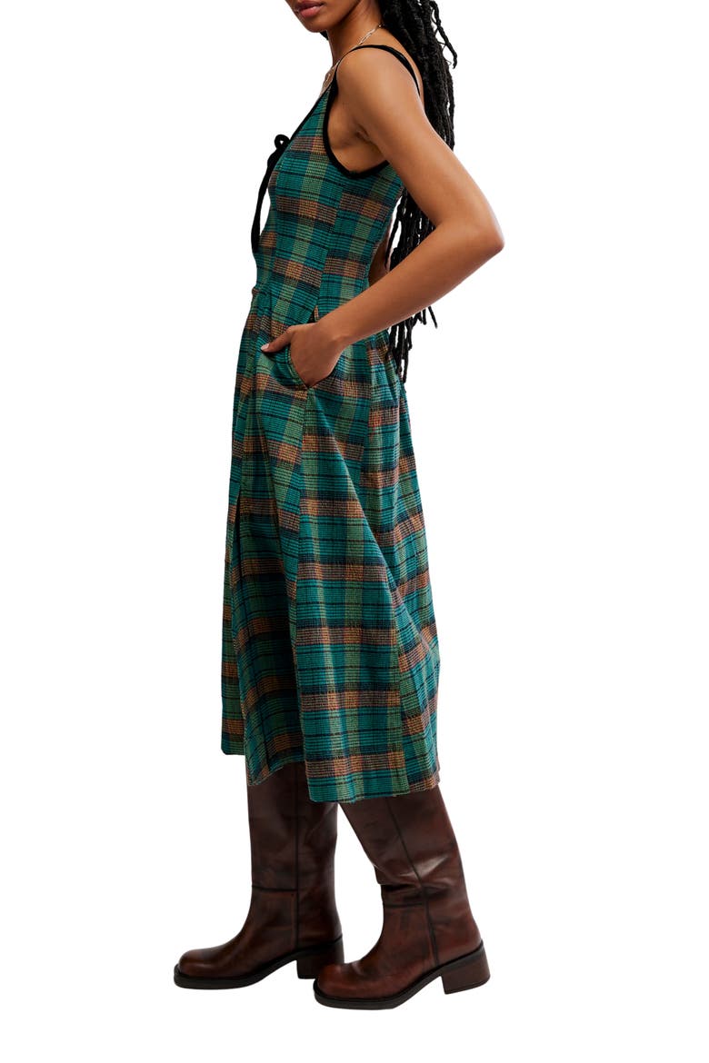 Freya Plaid Bow Midi Dress, Alternate, color, KELLY GREEN COMBO