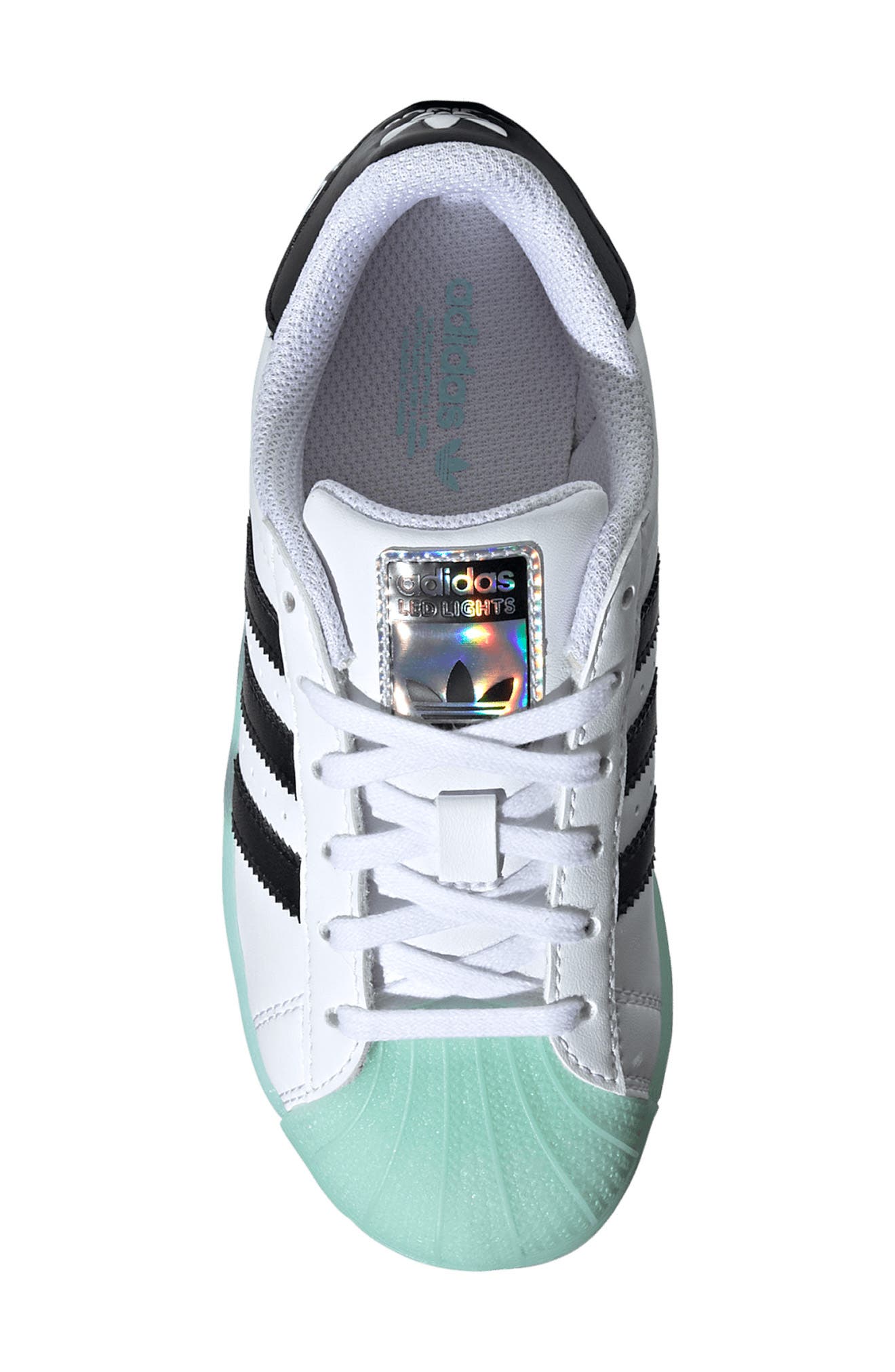 adidas Kids' Superstar LED Lights Sneaker, Alternate, color, White/ Semi Flash Aqua/ Black
